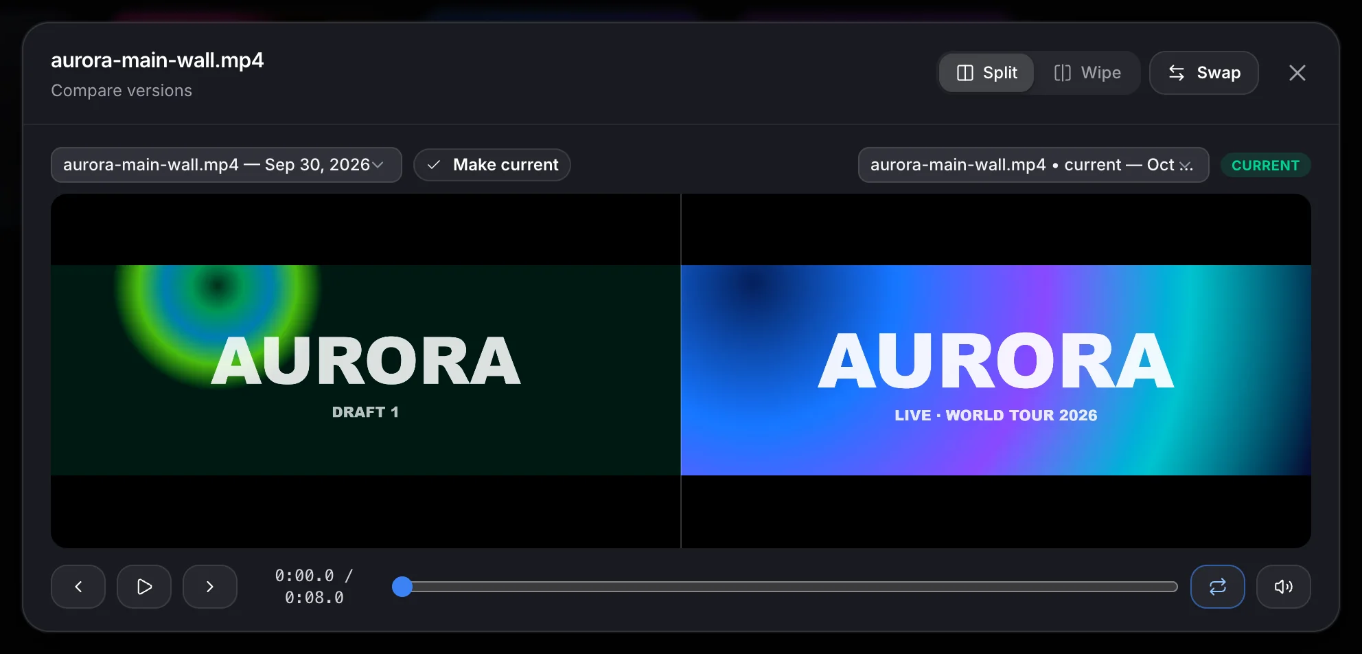Two versions of the main wall clip playing side by side.