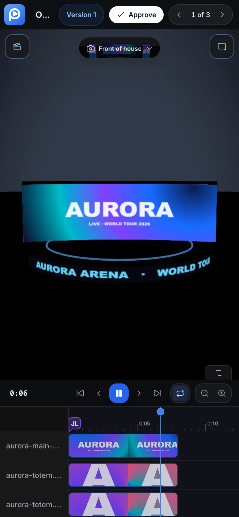 A review link on a phone: the comp playing with an Approve button.