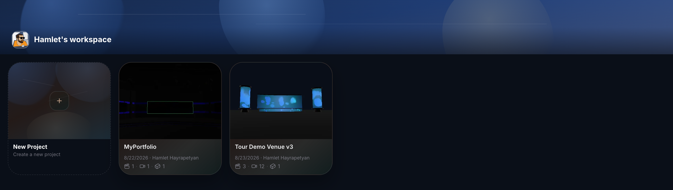 Project dashboard with the demo venue project.