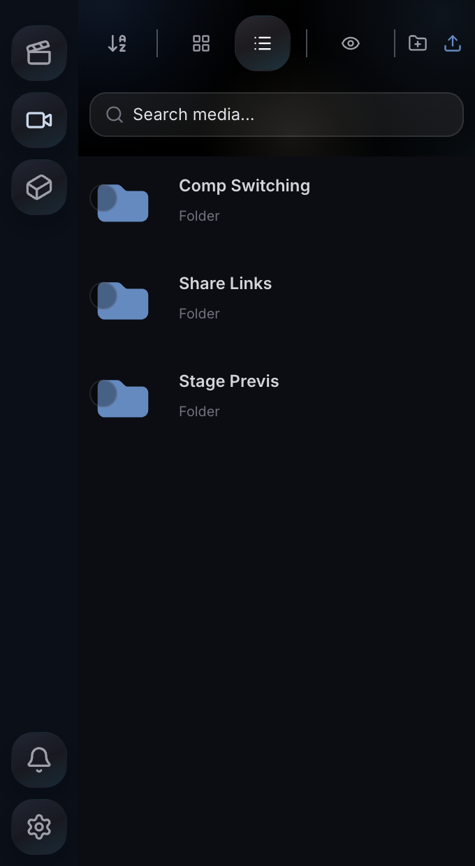 Media library with folders grouped per comp.